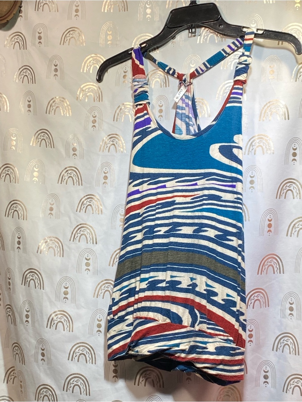 Cherish Blue Multicolor Abstract Stripe Racerback Tank